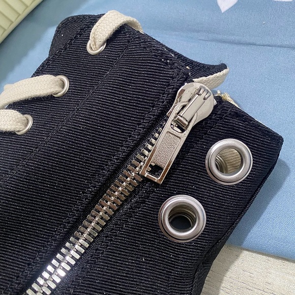 DRKSHOW Rick Owens High-Top Black Canvas Shoes - Picture 3 of 11